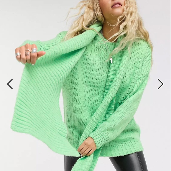 NWT Bershka Oversized Sweater & Scarf Set in neon mint apple green - Picture 1 of 11
